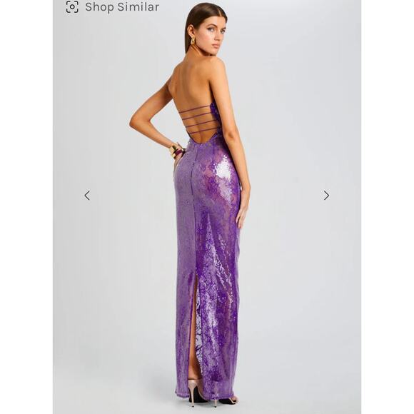 Retrofete Lucie Sequin Lace Semi Sheer Maci Dress Amethyst Purple Medium NEW - Picture 2 of 12